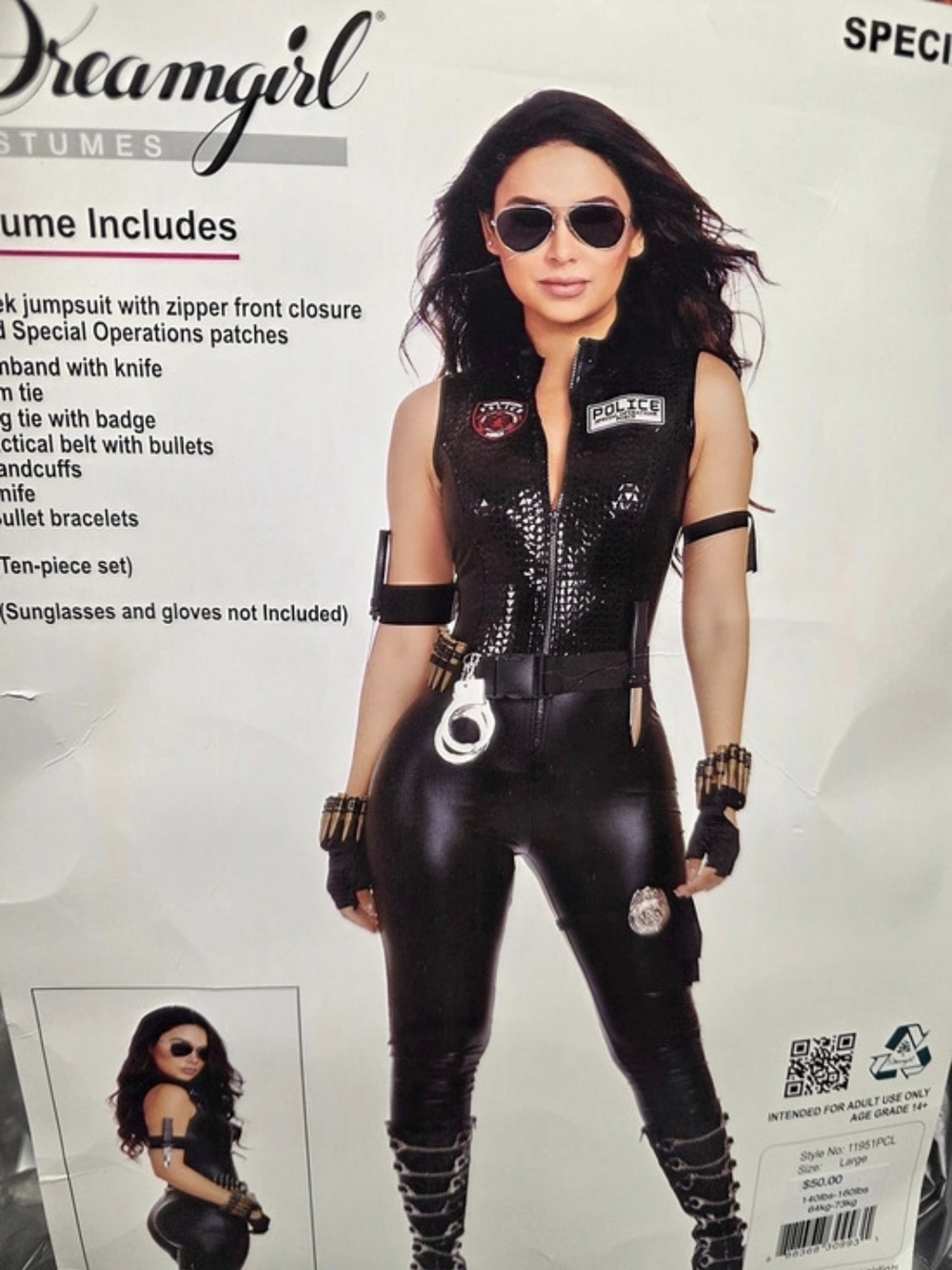🎃 Dreamgirl Special Ops Officer Cop Halloween Costume Black Size Large Sexy